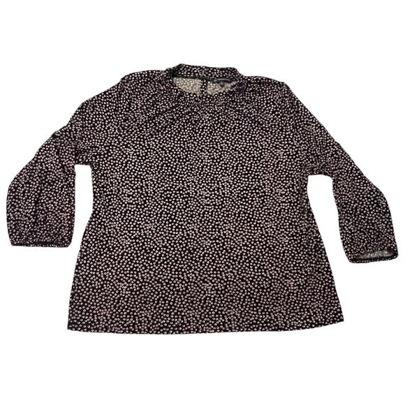 Adrianna Papell X-LARGE Moss Crepe Ruffle Neck 3/4 Sleeve Heart Patterned Top - Picture 9 of 14